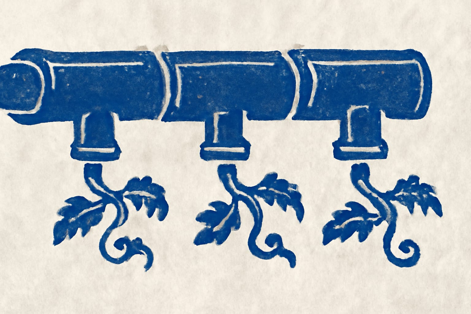Editorial illustration in woodblock-print style depicting a CI pipeline with successive validator gates and fail branches at each stage